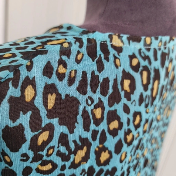 Mud Pie Womens Blue Green Brown Yellow Leopard V-Neck Swim Cover Up Tie L/ XL - Picture 4 of 14